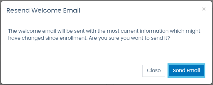 Resend Welcome Email pop-up